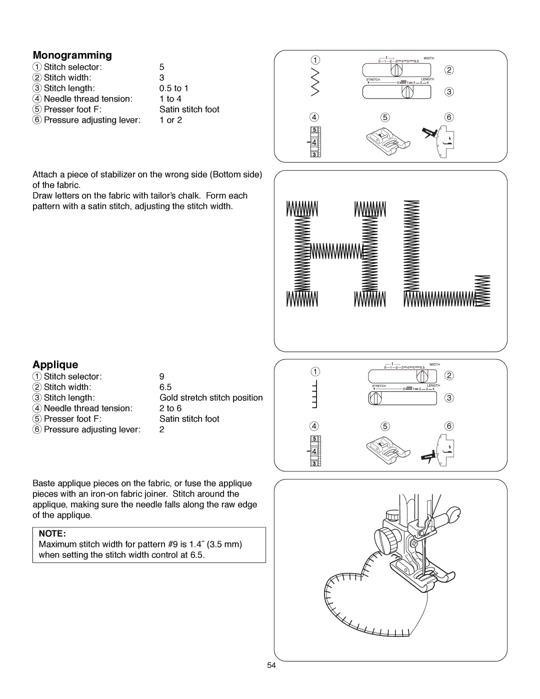 Janome MS-5027 instruction manual Monogramming, Applique 