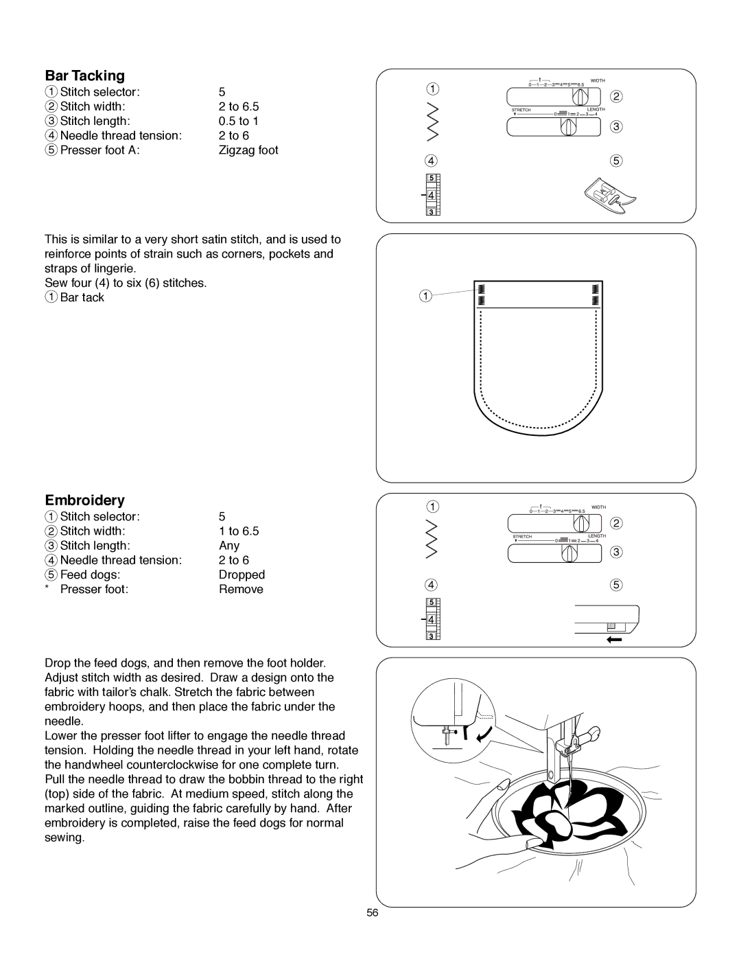 Janome MS-5027 instruction manual Bar Tacking, Embroidery 