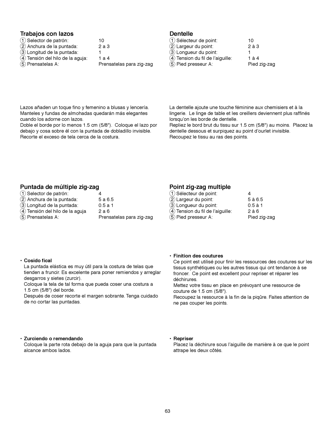 Janome MS-5027 instruction manual Trabajos con lazos Dentelle, Puntada de múltiple zig-zag Point zig-zag multiple 