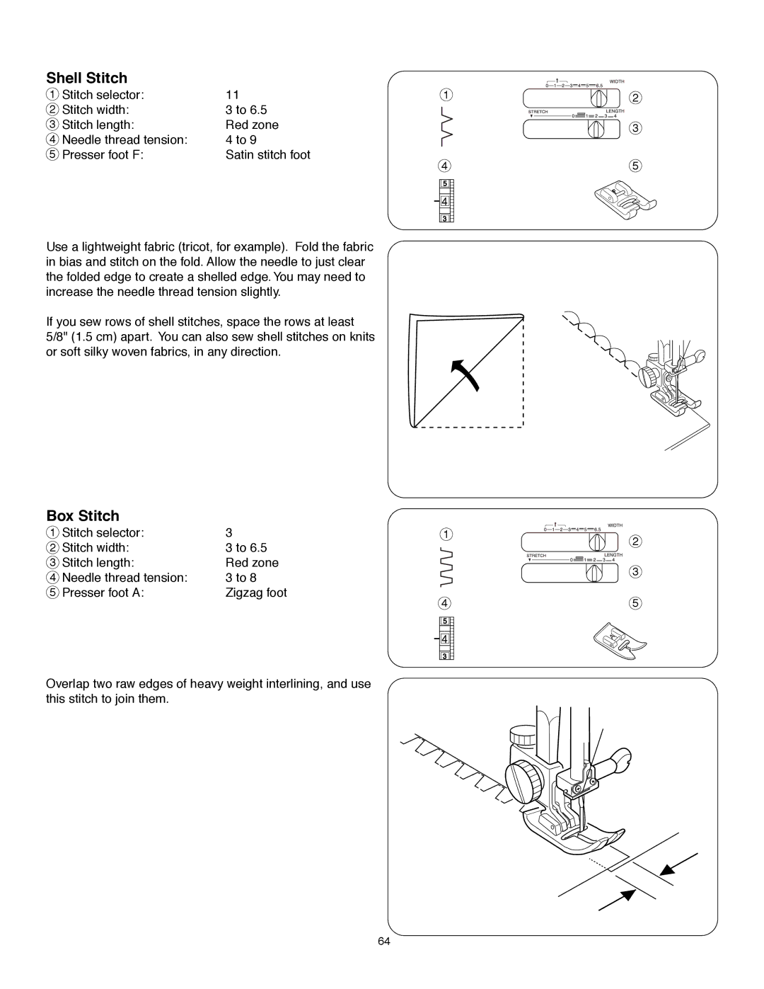 Janome MS-5027 instruction manual Shell Stitch, Box Stitch 