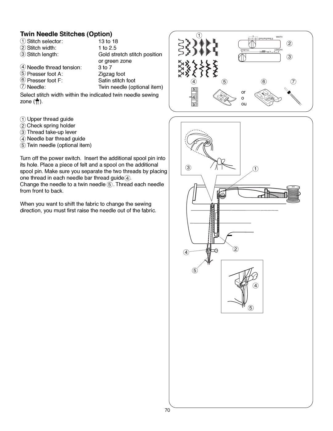 Janome MS-5027 instruction manual Twin Needle Stitches Option 