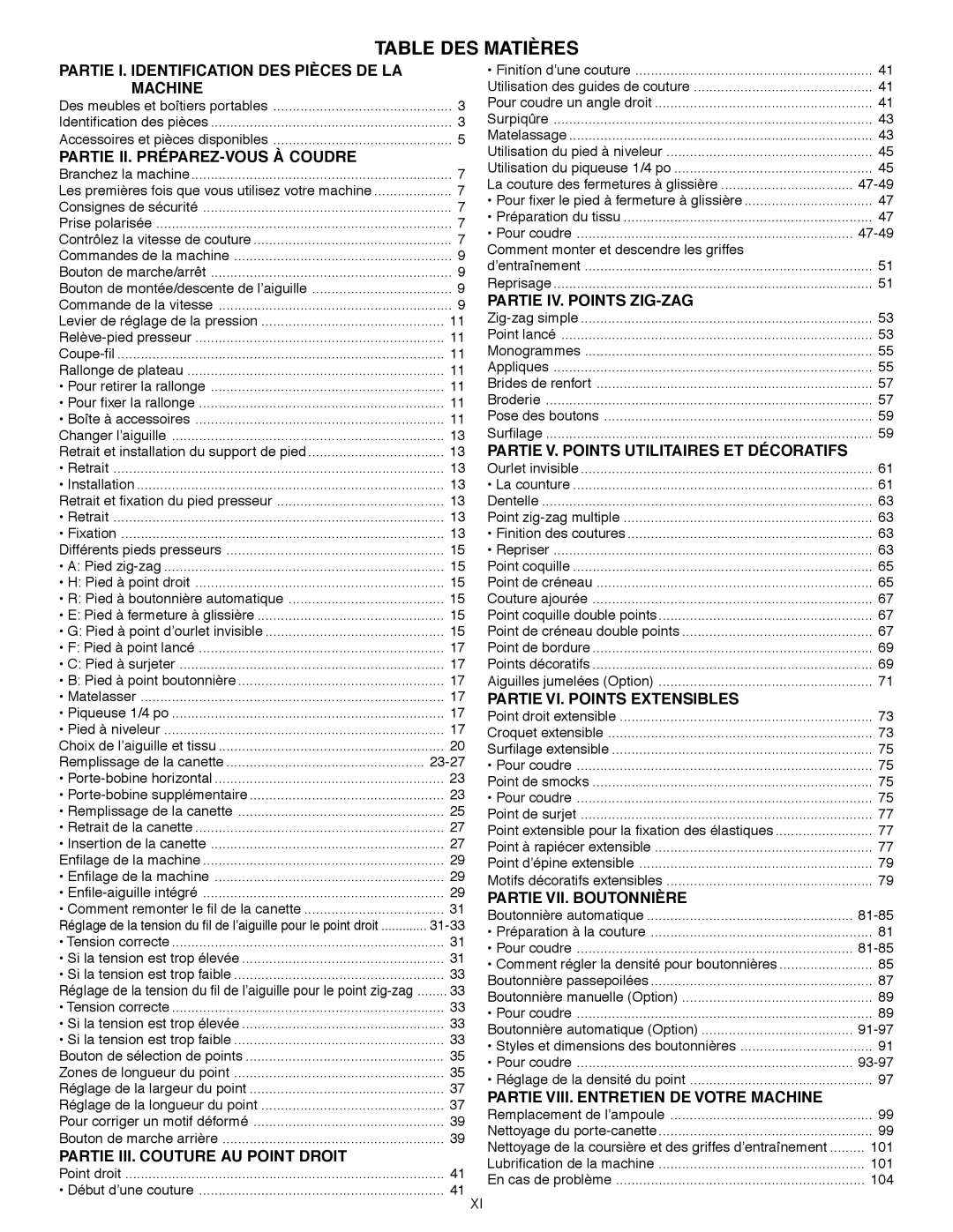 Janome MS-5027 instruction manual Table DES Matières 