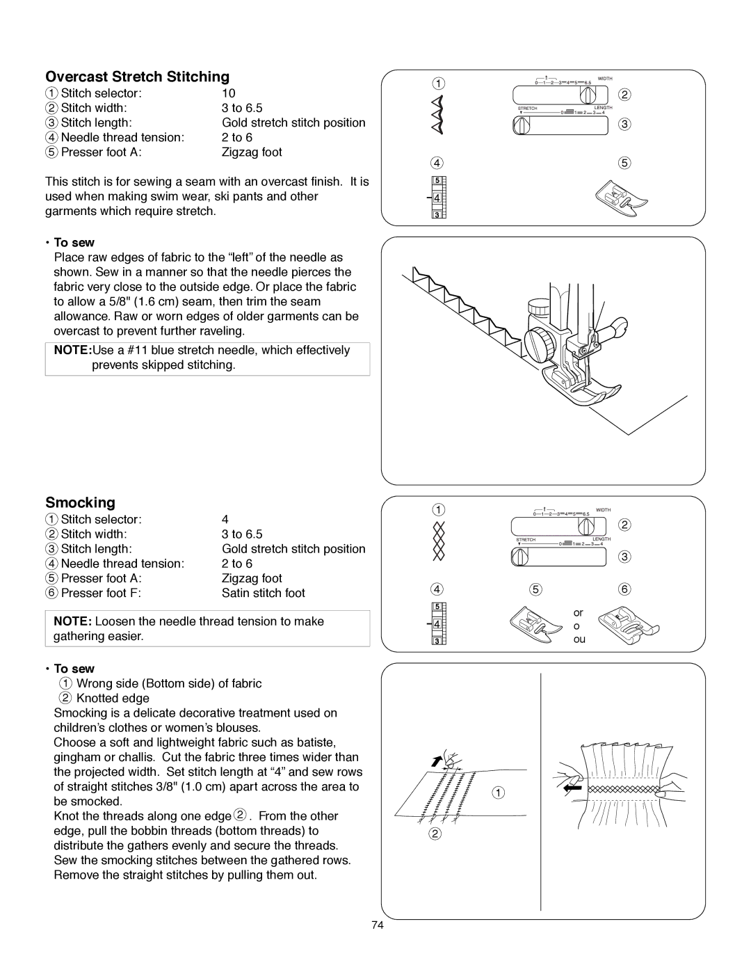 Janome MS-5027 instruction manual Overcast Stretch Stitching, Smocking 