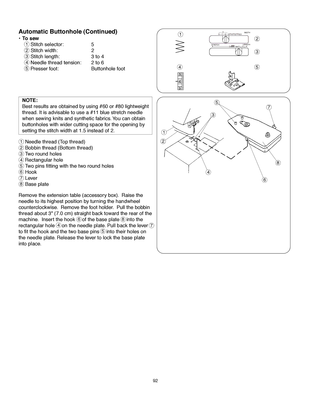 Janome MS-5027 instruction manual Automatic Buttonhole 