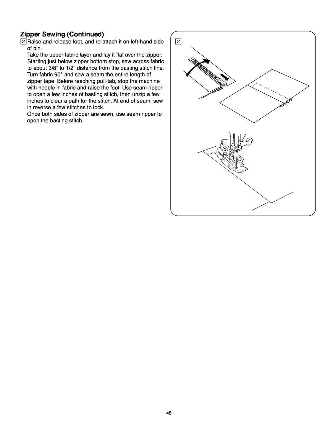 Janome MS-5027 instruction manual Zipper Sewing Continued 