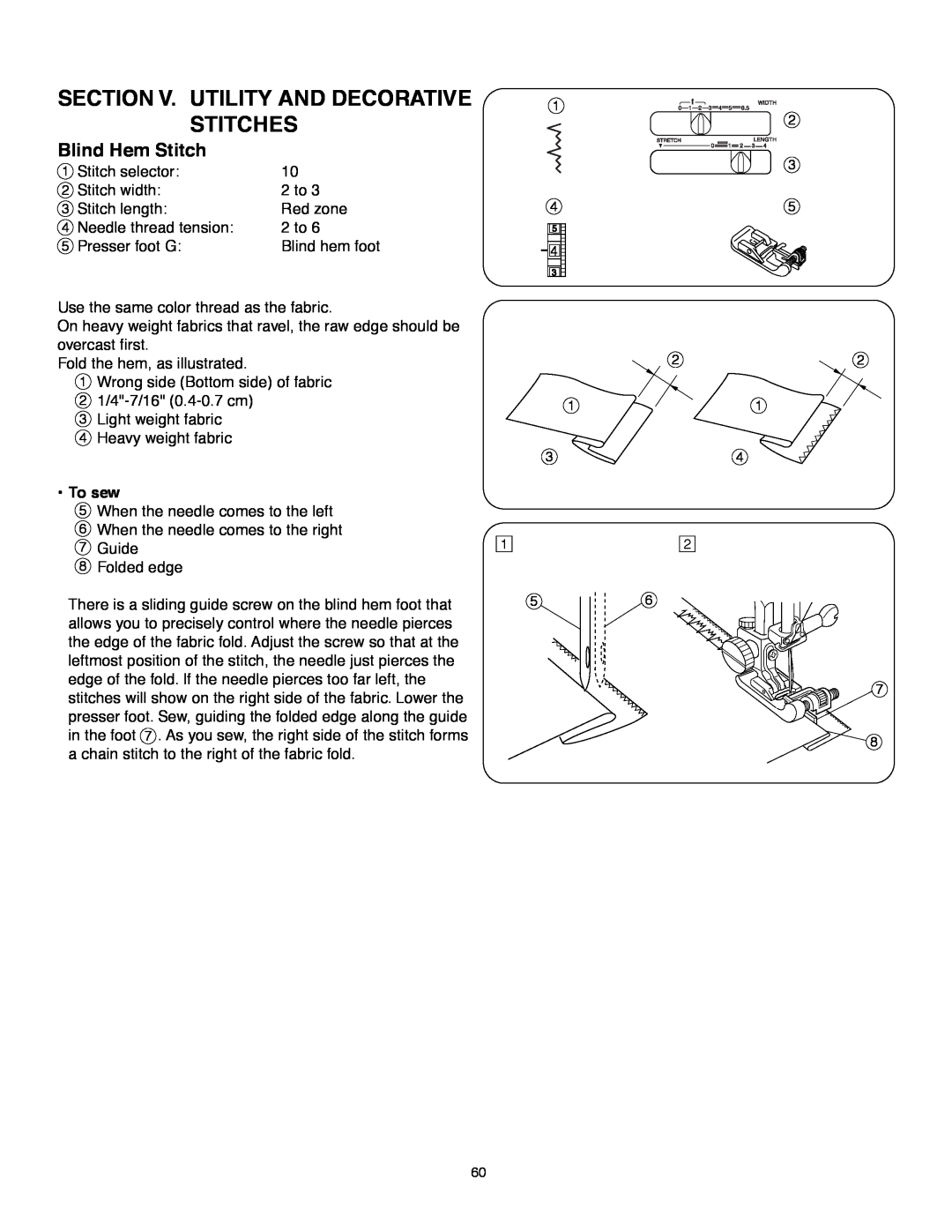 Janome MS-5027 instruction manual Section V. Utility And Decorative Stitches, Blind Hem Stitch, To sew 