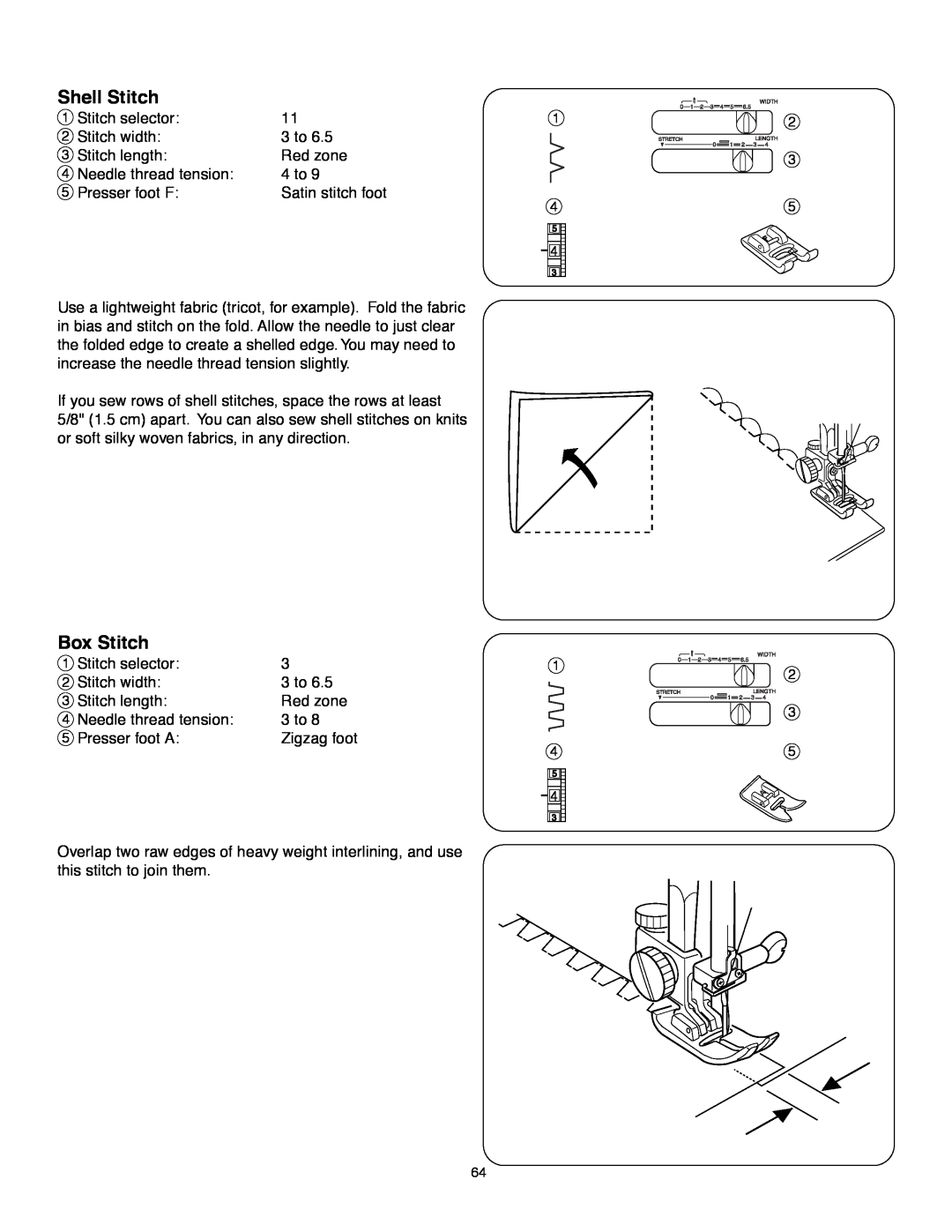 Janome MS-5027 instruction manual Shell Stitch, Box Stitch 