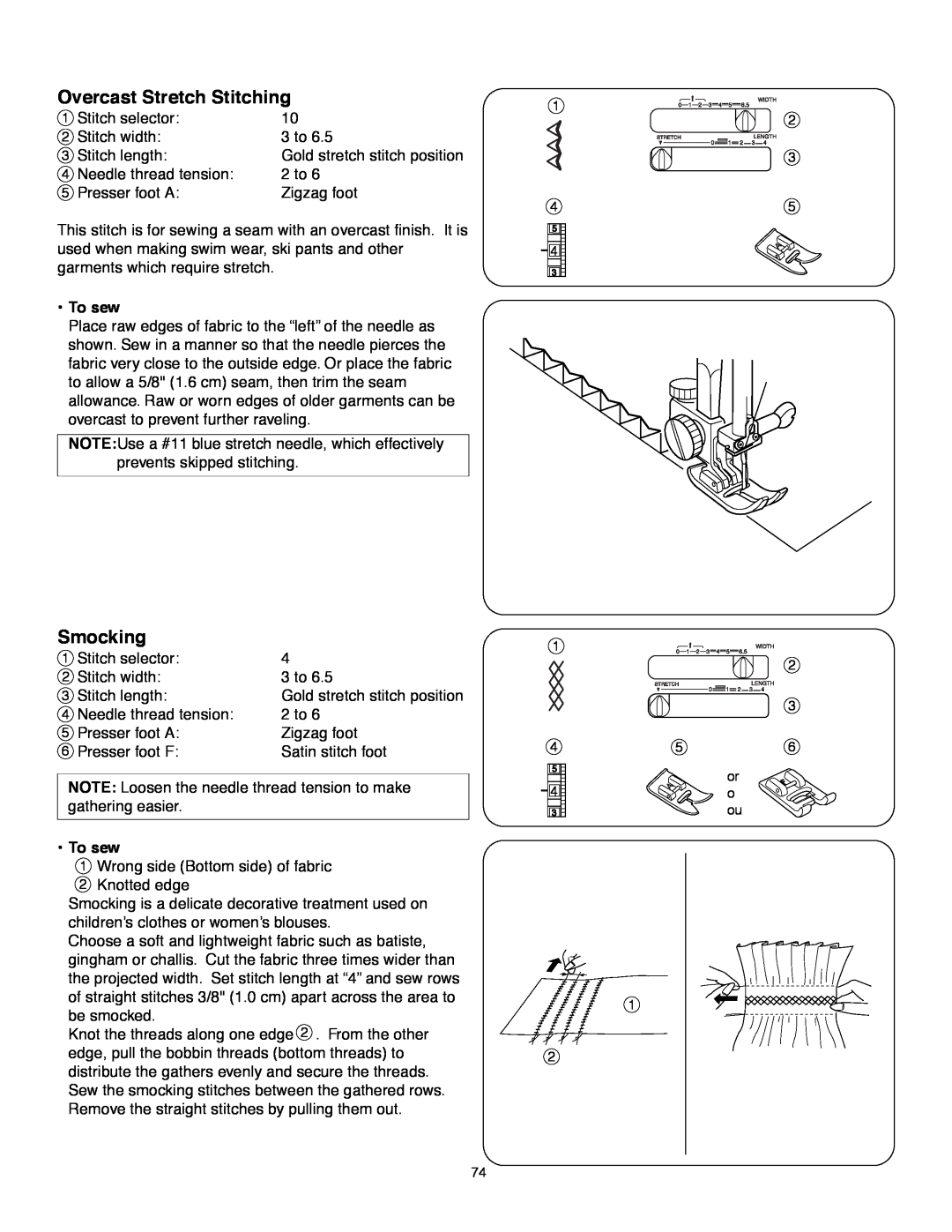 Janome MS-5027 instruction manual Overcast Stretch Stitching, Smocking, To sew 