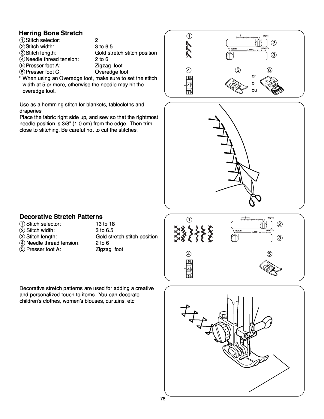 Janome MS-5027 instruction manual Herring Bone Stretch, Decorative Stretch Patterns 