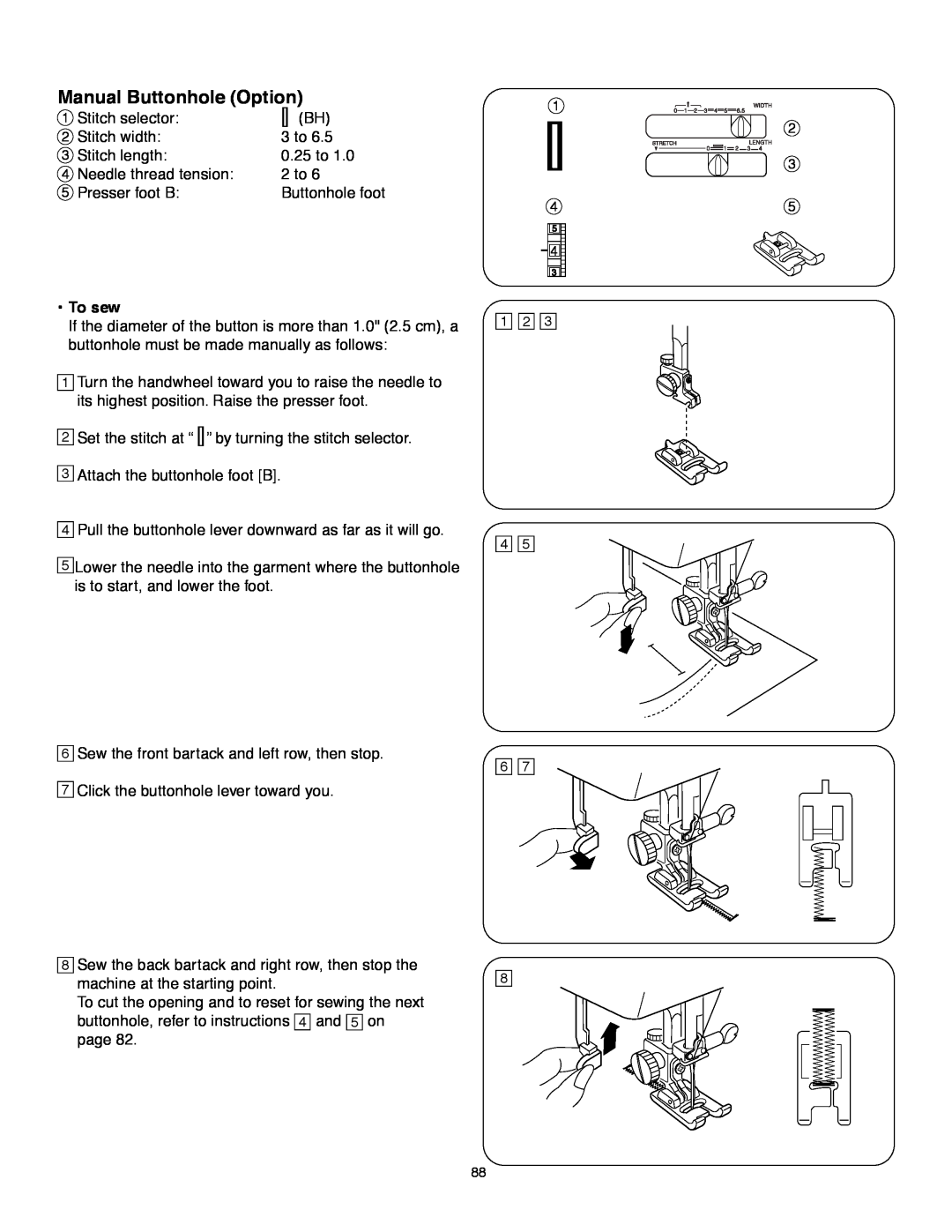Janome MS-5027 instruction manual Manual Buttonhole Option, To sew 