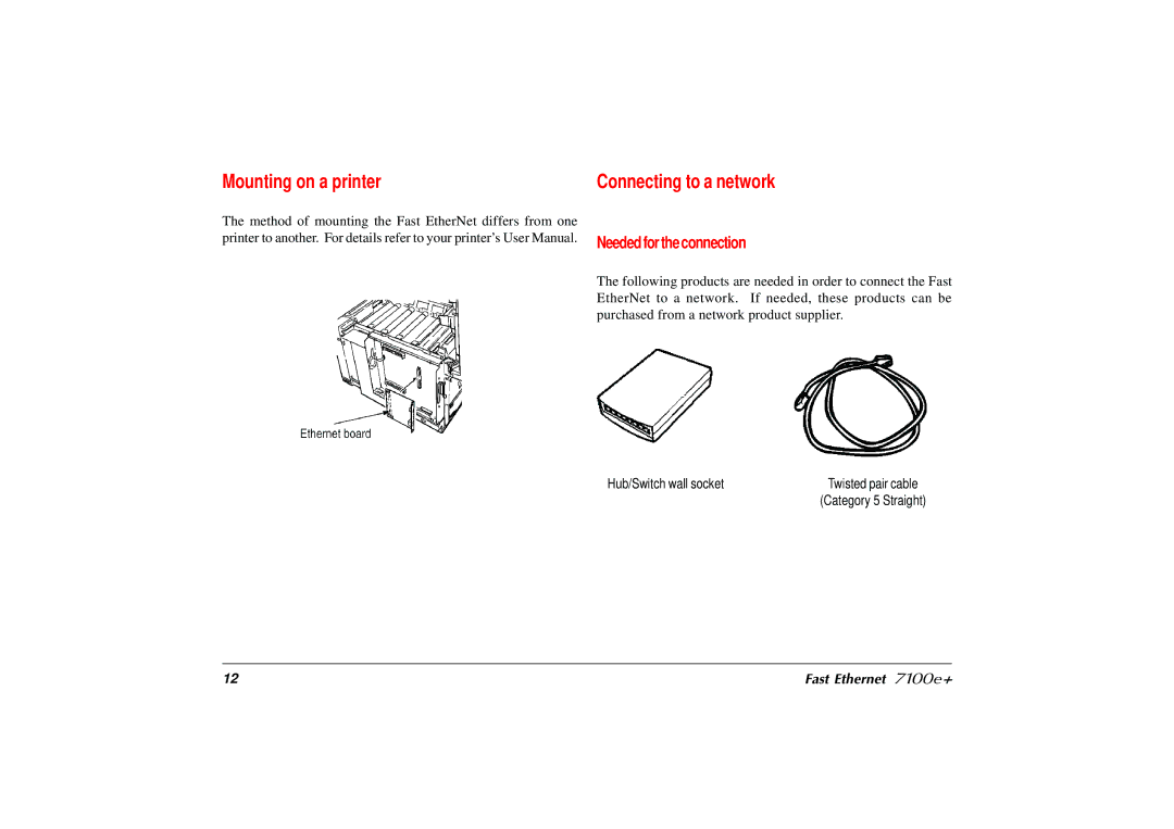 Japan Tiger 7100e+ user manual Mounting on a printer, Needed for the connection 