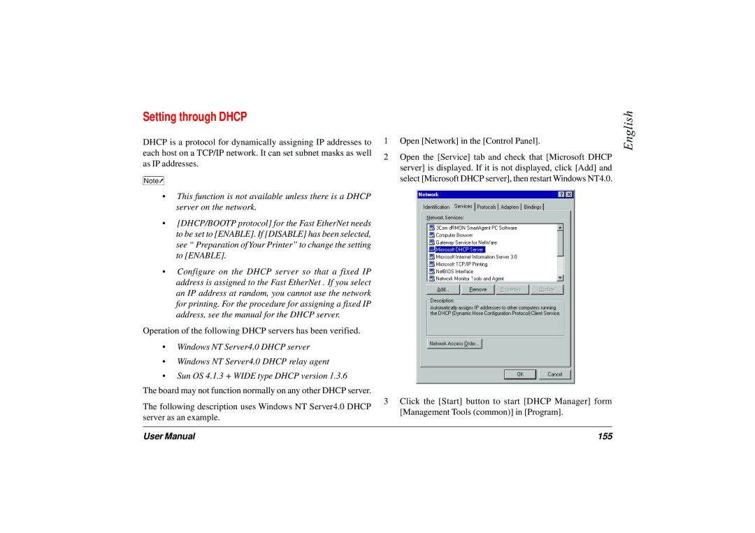 Japan Tiger 7100e+ user manual Setting through Dhcp, 155 