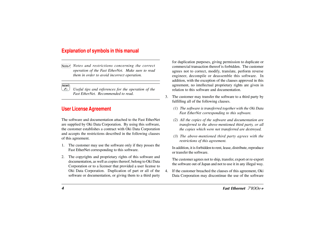 Japan Tiger 7100e+ user manual Explanation of symbols in this manual, User License Agreement 