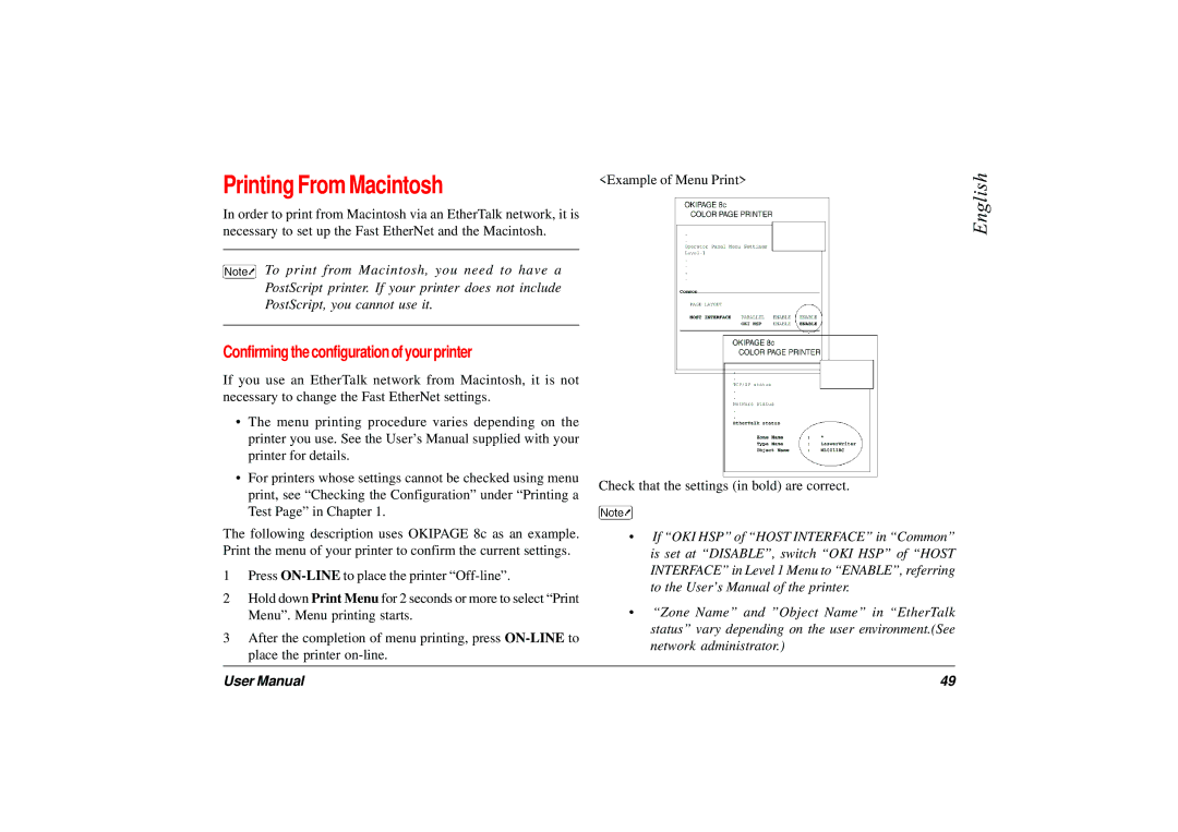 Japan Tiger 7100e+ user manual Printing From Macintosh, Confirming the configuration of your printer 