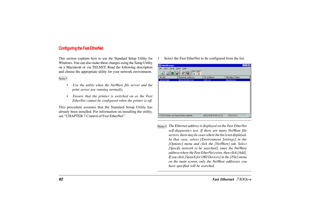 Japan Tiger 7100e+ user manual Configuring the Fast EtherNet 