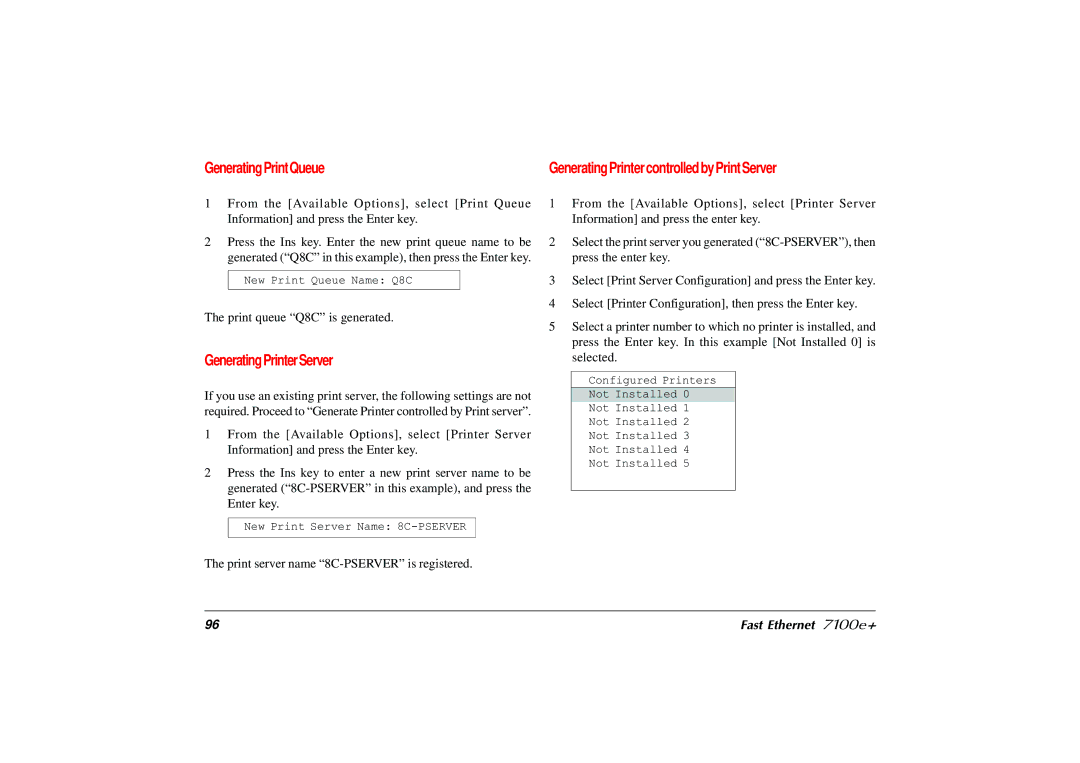 Japan Tiger 7100e+ user manual GeneratingPrintQueue, GeneratingPrinterServer 