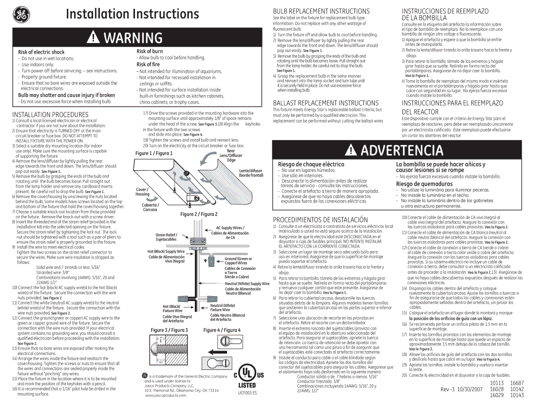 Jasco 16028 installation instructions Turn power off before servicing -- see instructions, Fixture with the two screws 