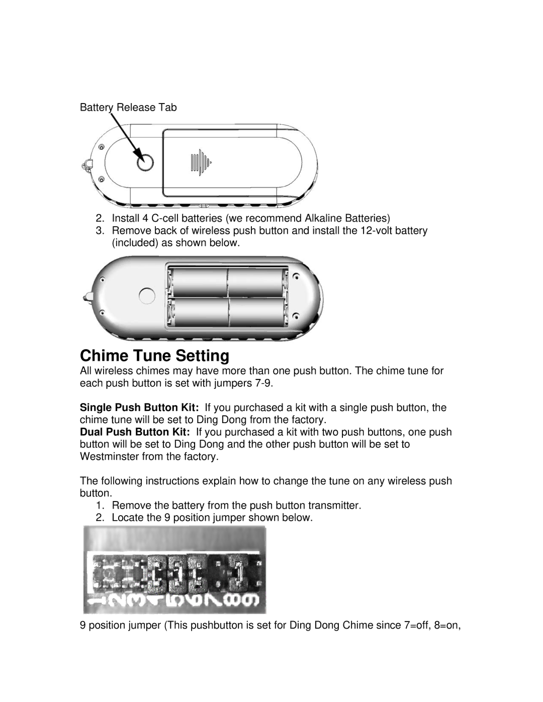 Jasco 19200 installation instructions Chime Tune Setting 