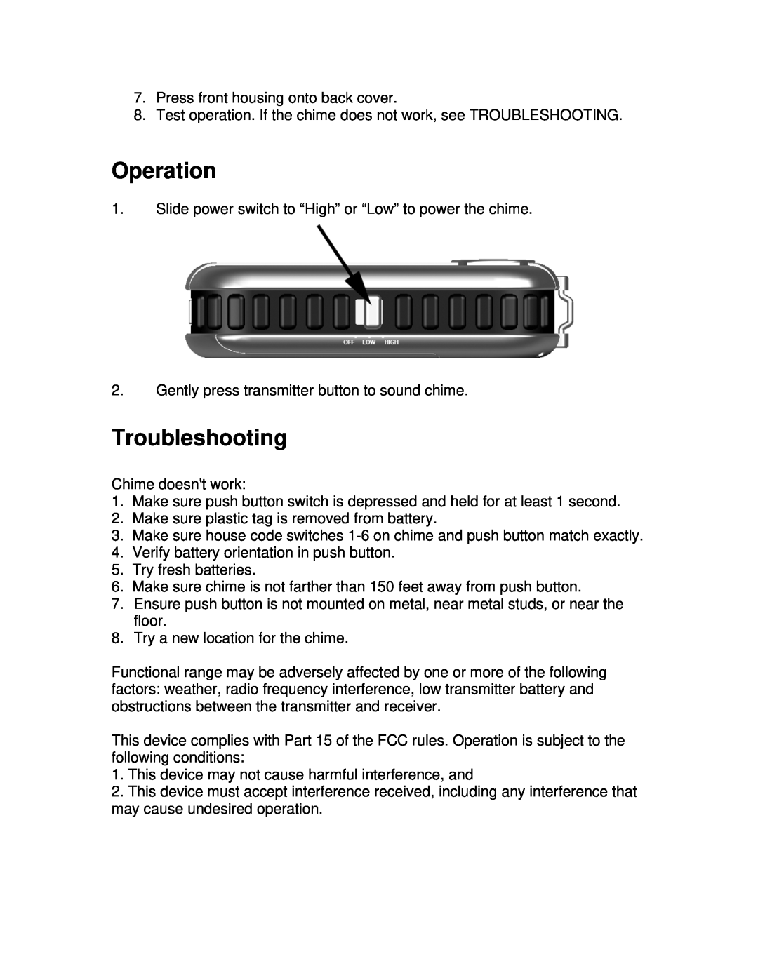 Jasco 19200 installation instructions Operation, Troubleshooting 