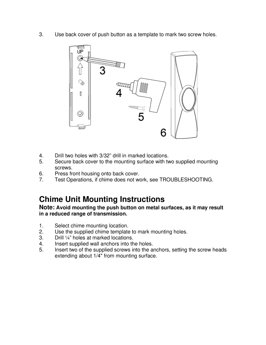 Jasco 19208 installation instructions Chime Unit Mounting Instructions 