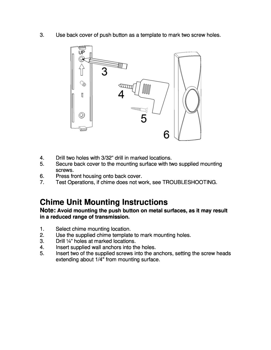 Jasco 19208 installation instructions Chime Unit Mounting Instructions 