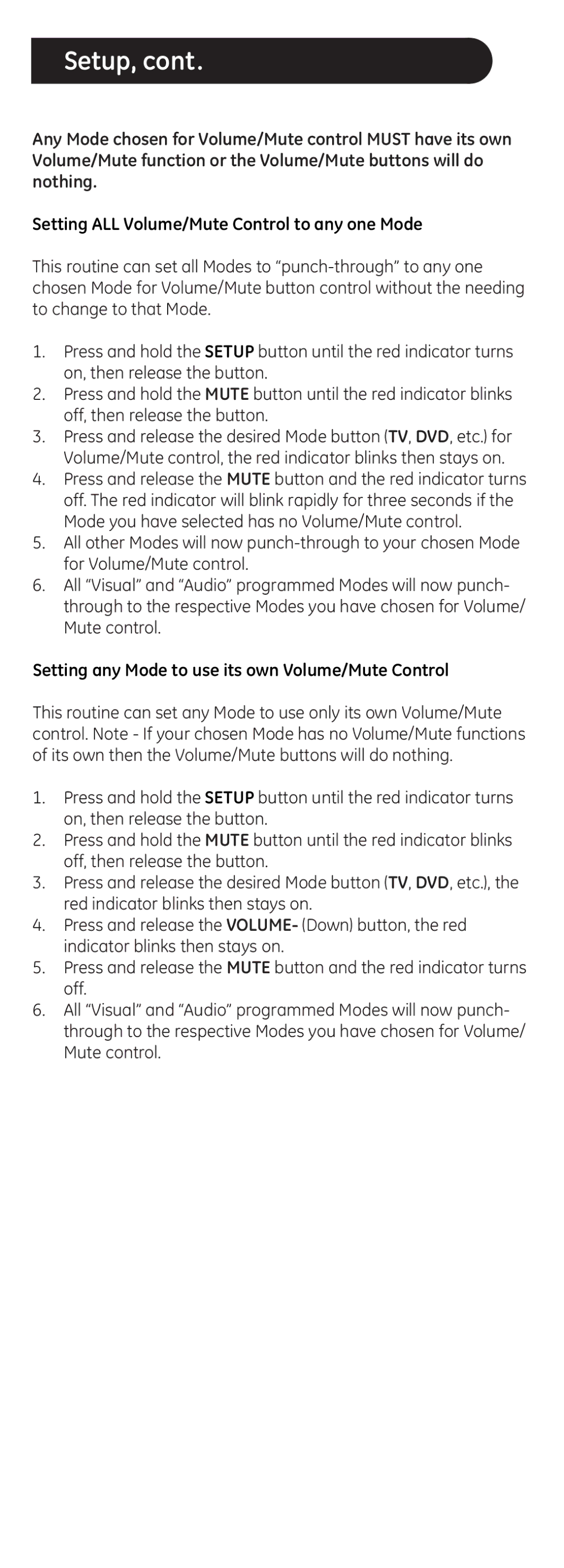 Jasco 20626 instruction manual Setting any Mode to use its own Volume/Mute Control 