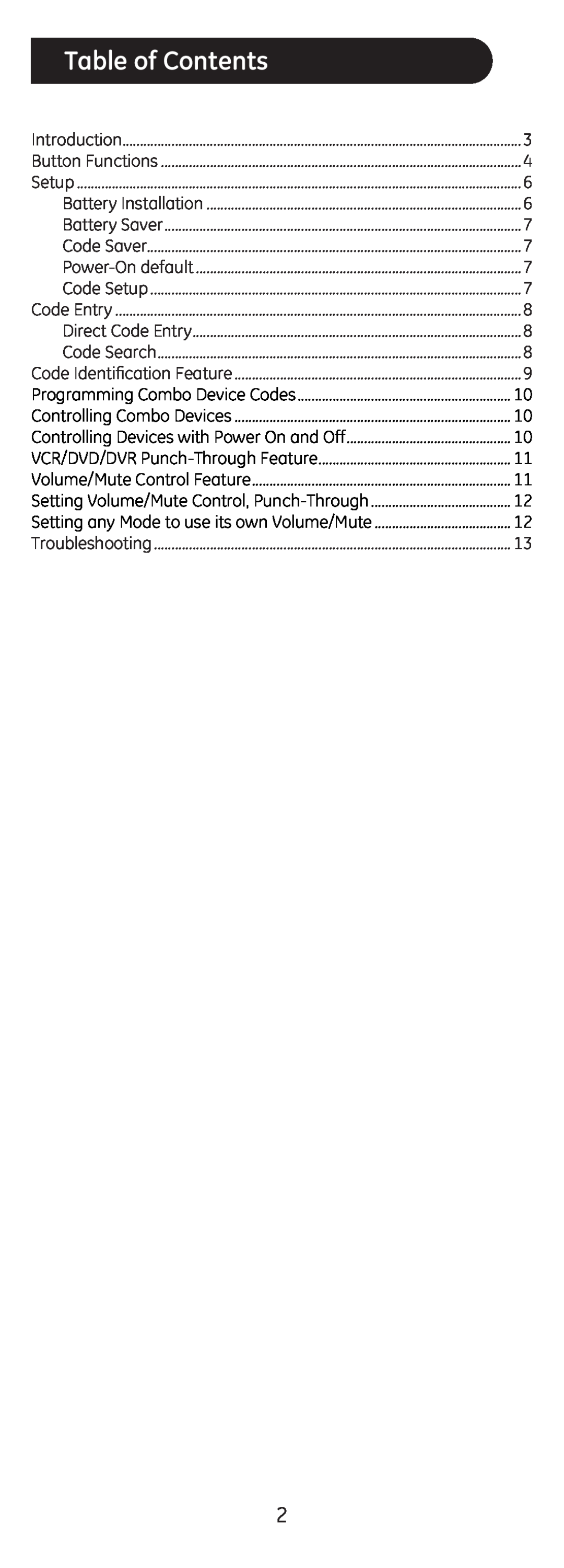 Jasco 20626 instruction manual Table of Contents 