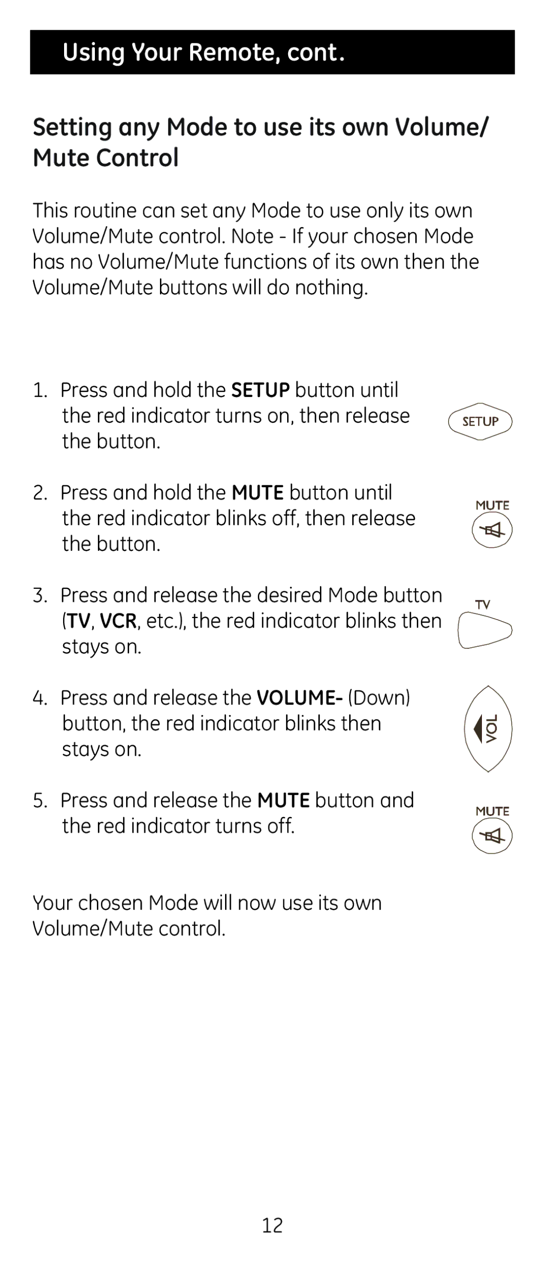 Jasco 24944 instruction manual Setting any Mode to use its own Volume/ Mute Control 