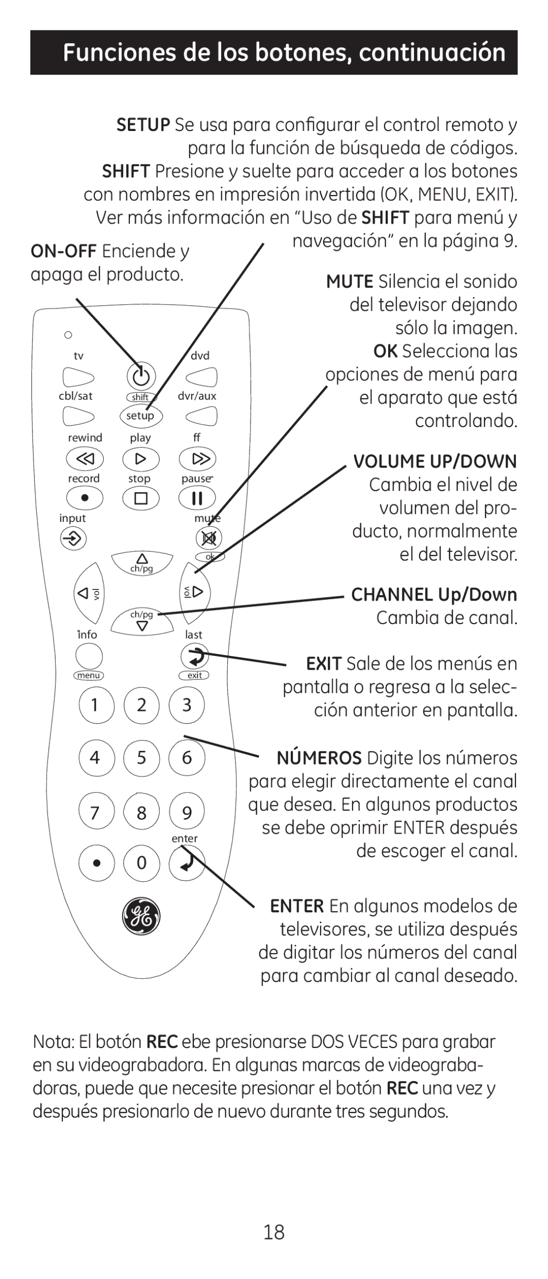 Jasco 24944 instruction manual Funciones de los botones, continuación 