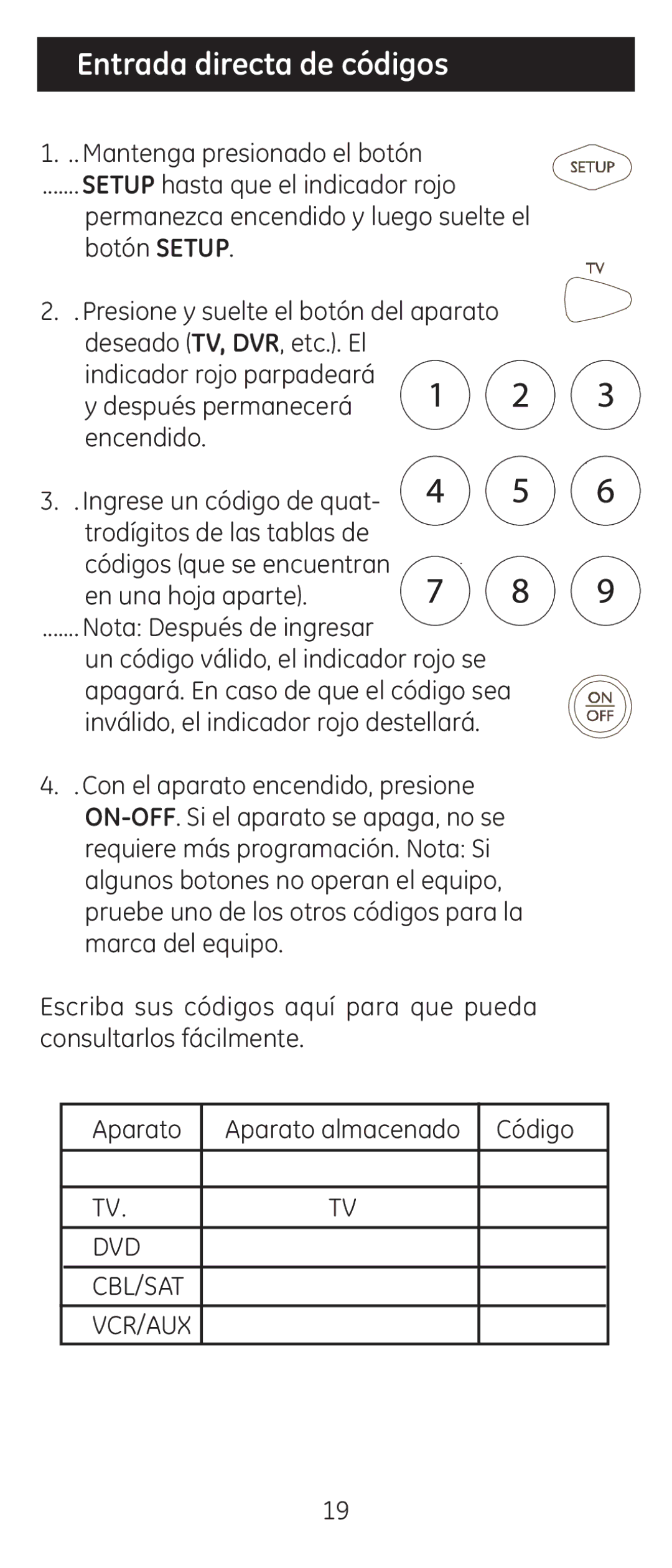 Jasco 24944 instruction manual Entrada directa de códigos 