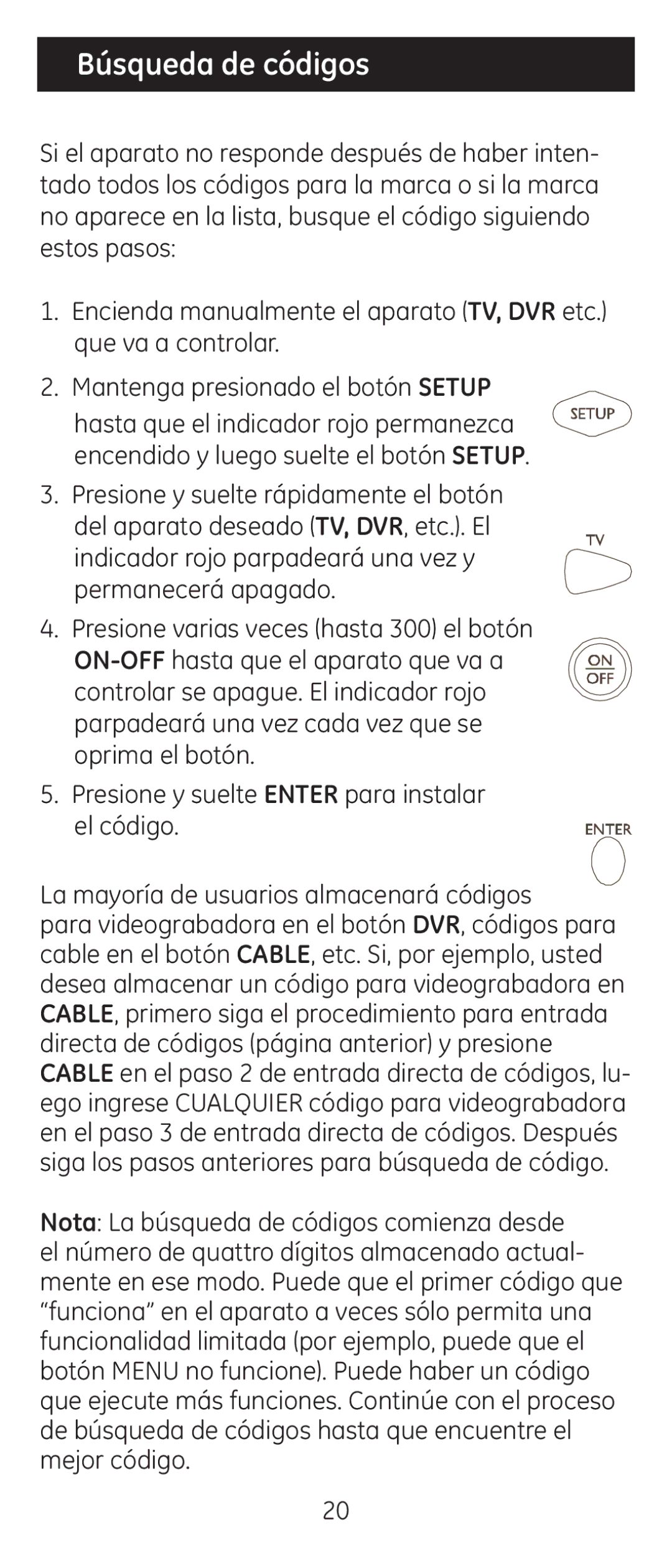 Jasco 24944 instruction manual Búsqueda de códigos 