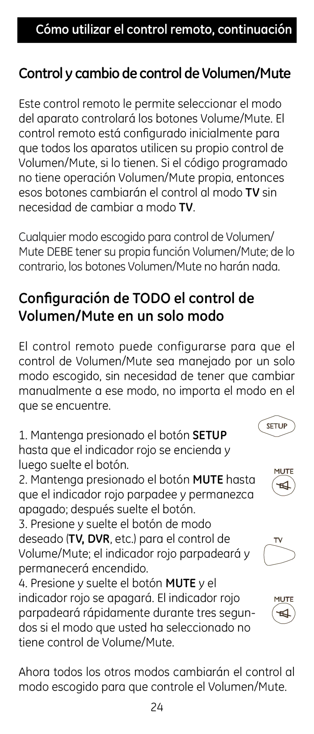 Jasco 24944 instruction manual Control y cambio de control de Volumen/Mute 