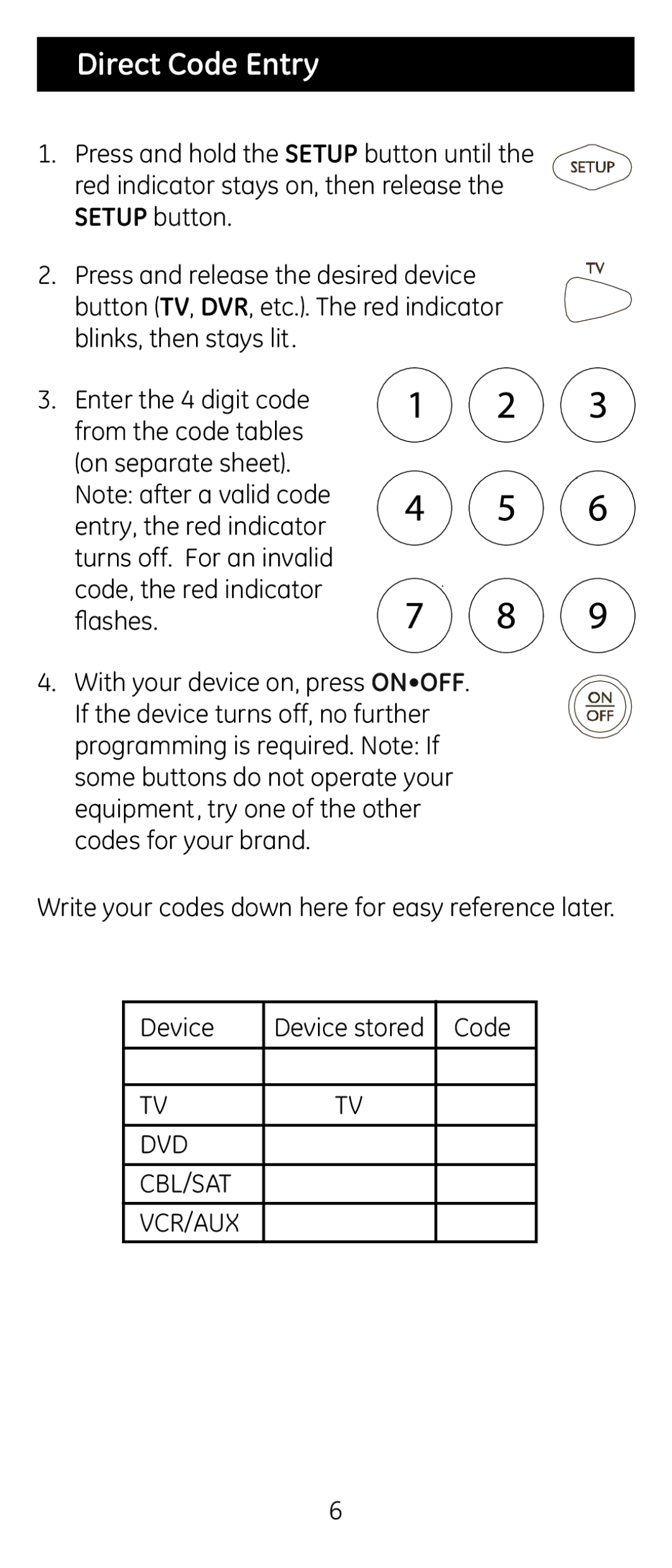 Jasco 24944 instruction manual Direct Code Entry 