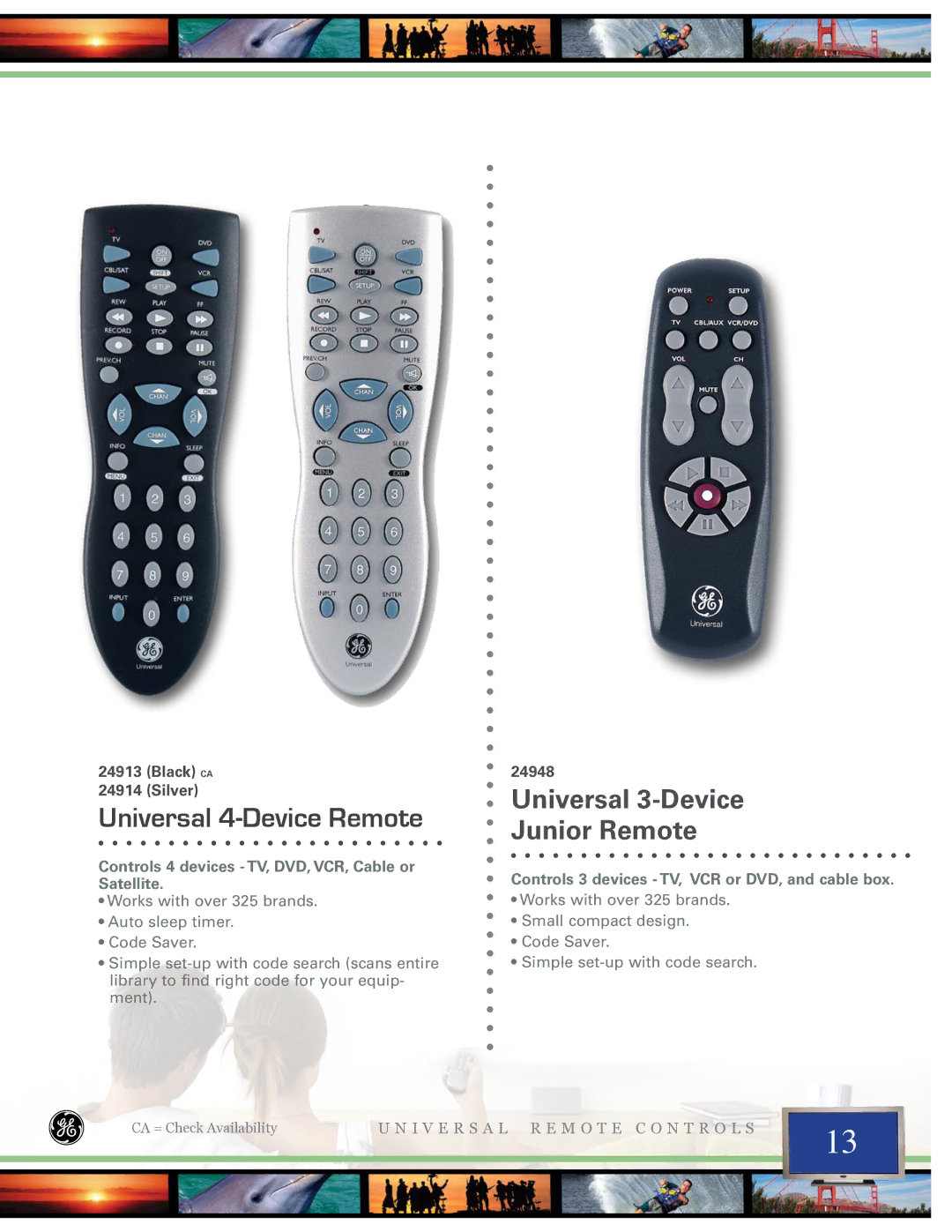 Jasco 24992, 25001, 24970, 24977, 24994 Universal 3-Device Junior Remote, Controls 3 devices TV, VCR or DVD, and cable box 