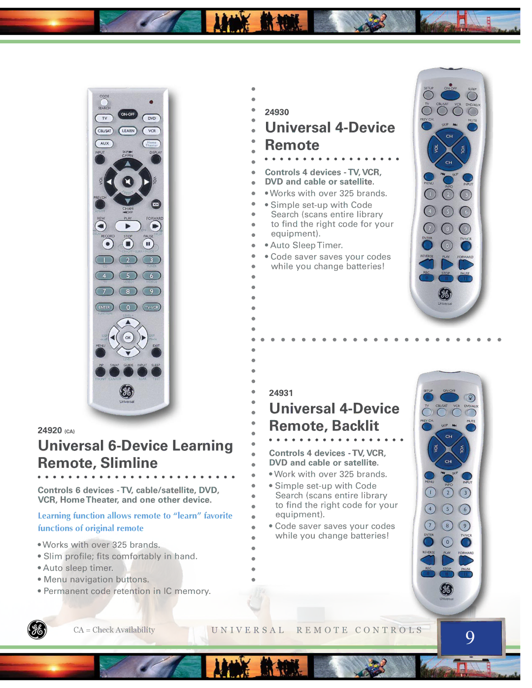 Jasco 24978, 25001, 24970, 24977, 24994, 24973, 24965 Universal 6-Device Learning Remote, Slimline, Universal 4-Device Remote 