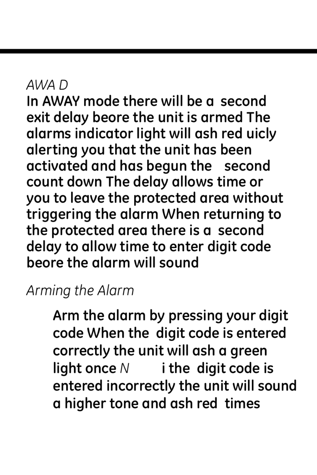 Jasco 45117 user manual Away Mode, Arming the Alarm 