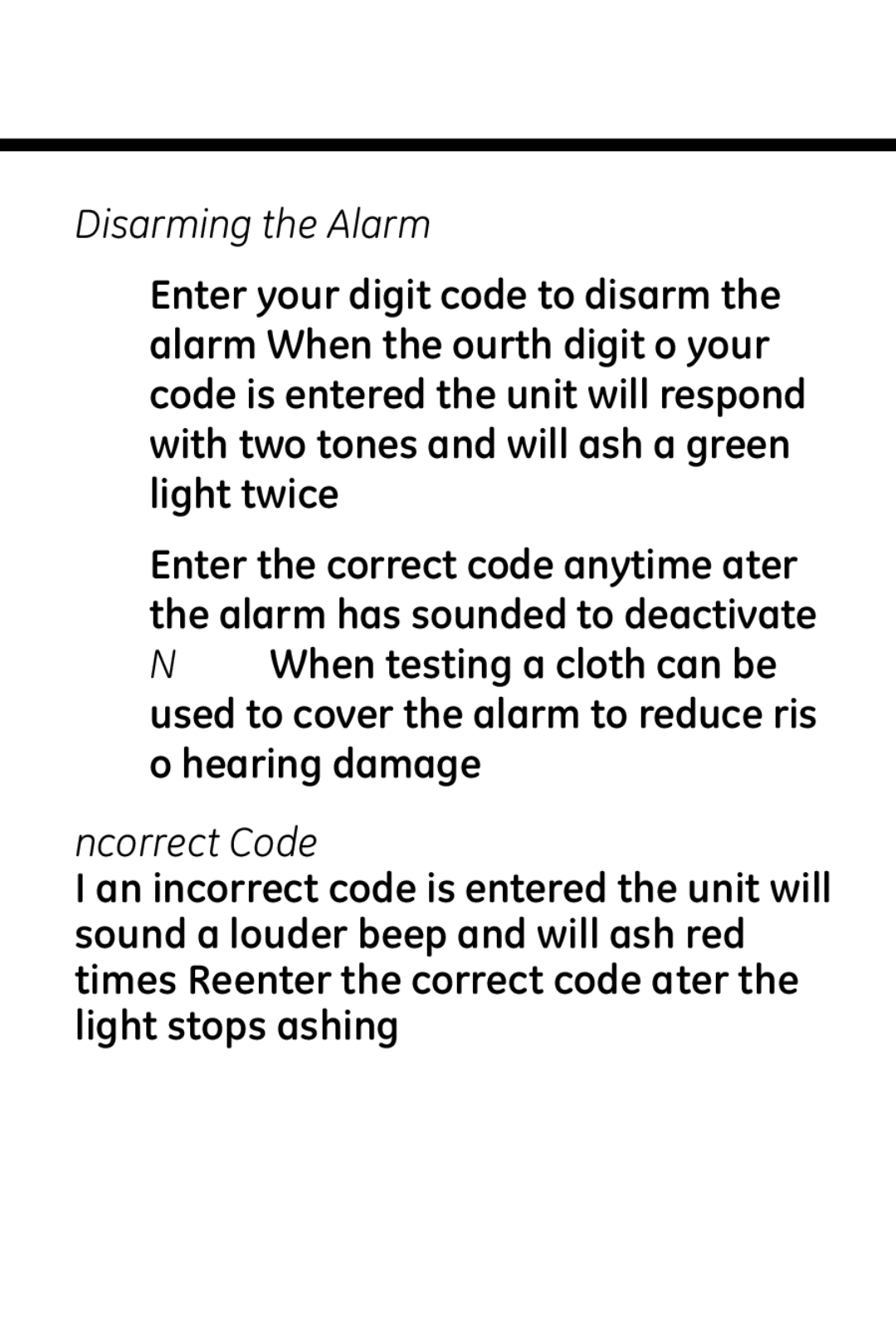 Jasco 45117 user manual Disarming the Alarm, Incorrect Code 