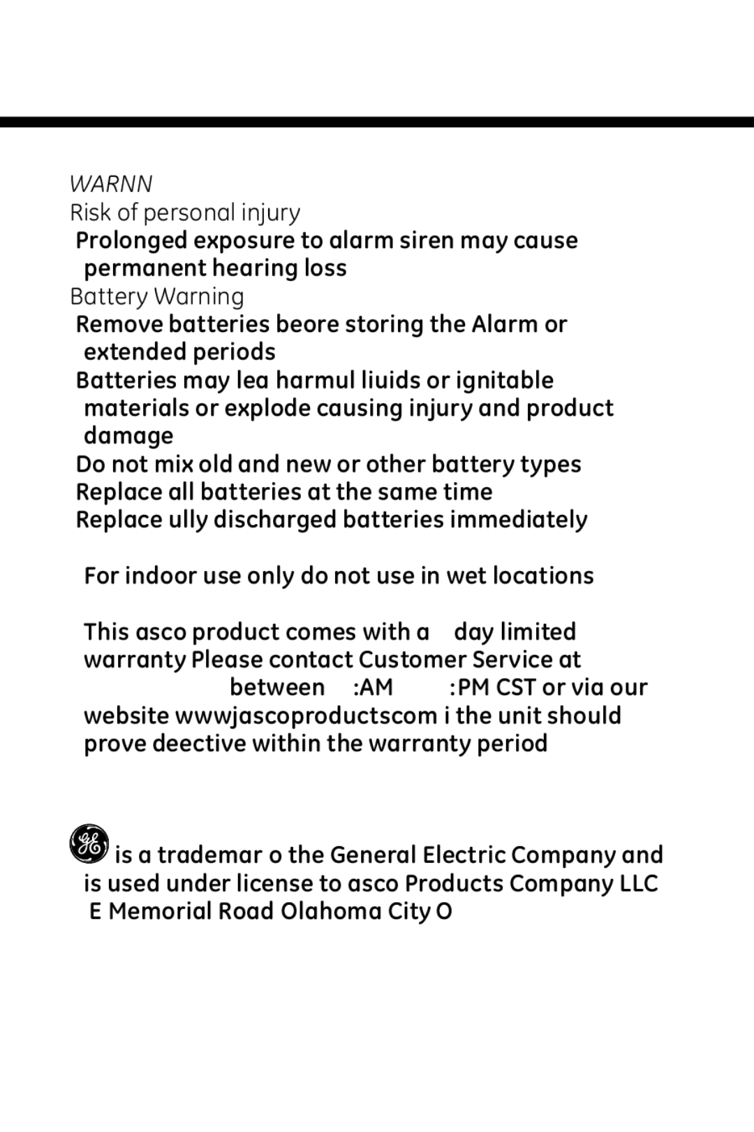 Jasco 45117 user manual Risk of personal injury 