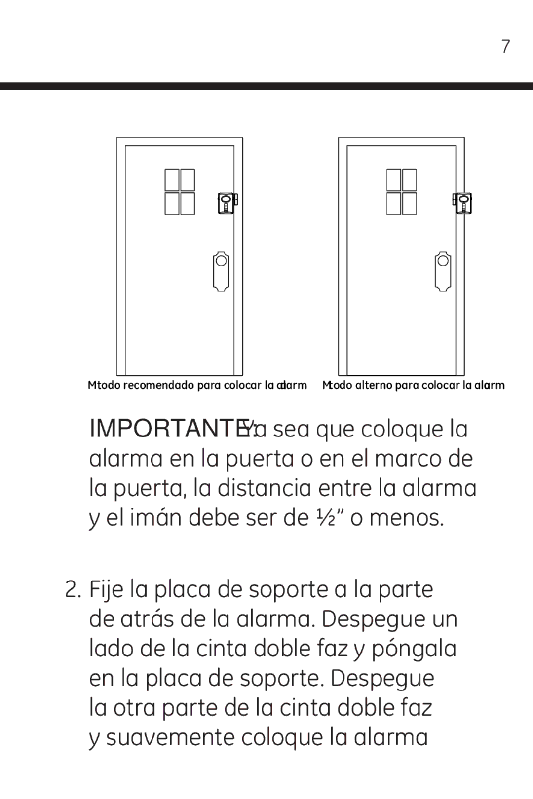 Jasco 45117 user manual Método recomendado para colocar la alarma 