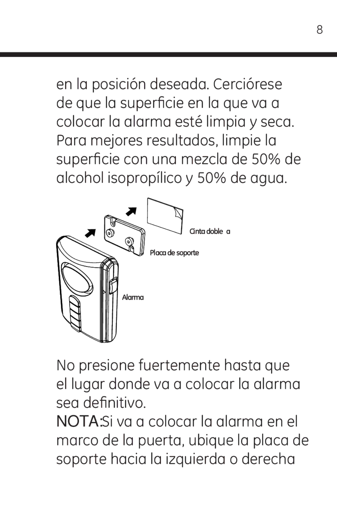 Jasco 45117 user manual Cinta doble faz Placa de soporte Alarma 