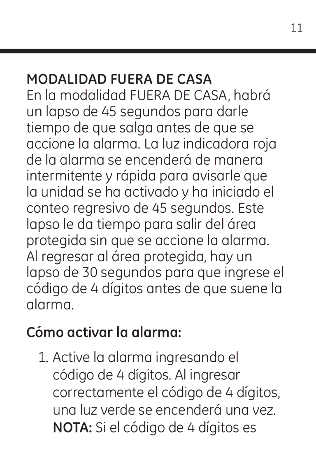 Jasco 45117 user manual Modalidad Fuera DE Casa, Cómo activar la alarma 