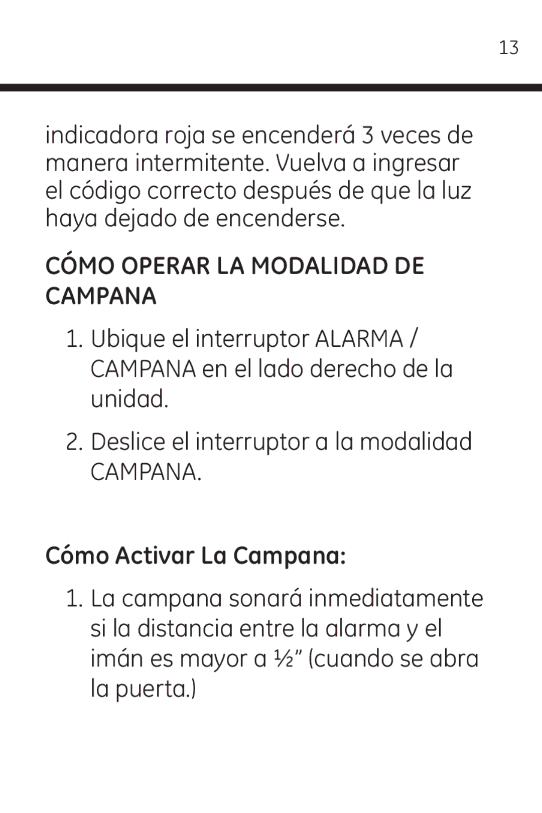 Jasco 45117 user manual Cómo Operar LA Modalidad DE Campana, Cómo Activar La Campana 