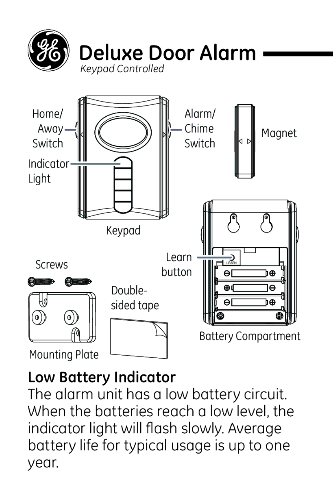 Jasco 45117 user manual Deluxe  Door Alarm, Low Battery Indicator 