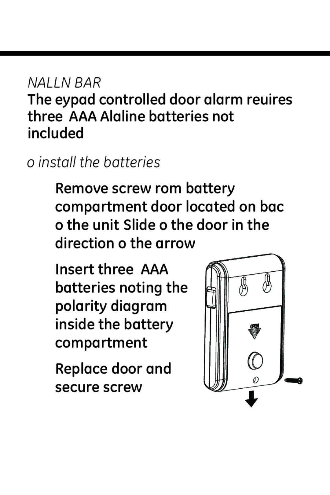 Jasco 45117 user manual Installing Batteries, To install the batteries 