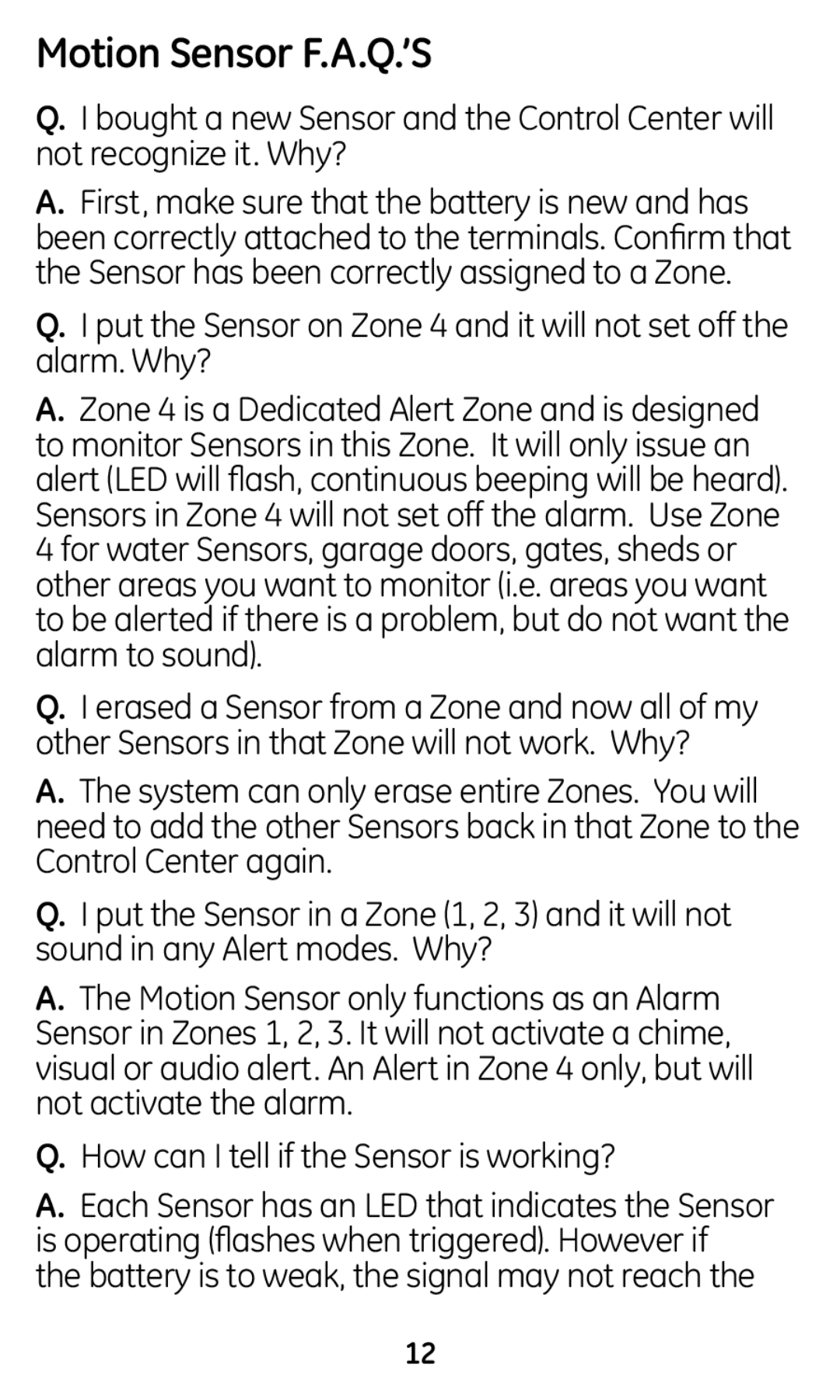 Jasco 45132 user manual Motion Sensor F.A.Q.’S 