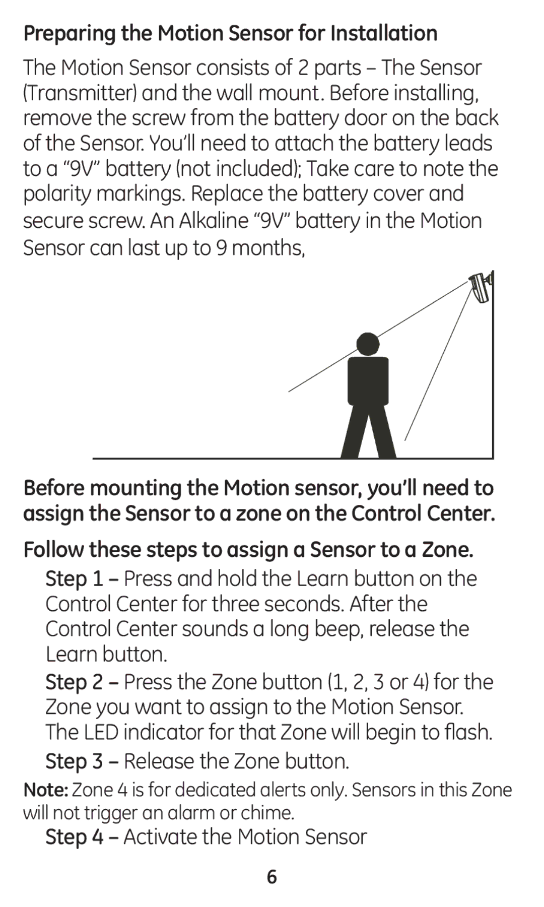 Jasco 45132 user manual Preparing the Motion Sensor for Installation, Follow these steps to assign a Sensor to a Zone 