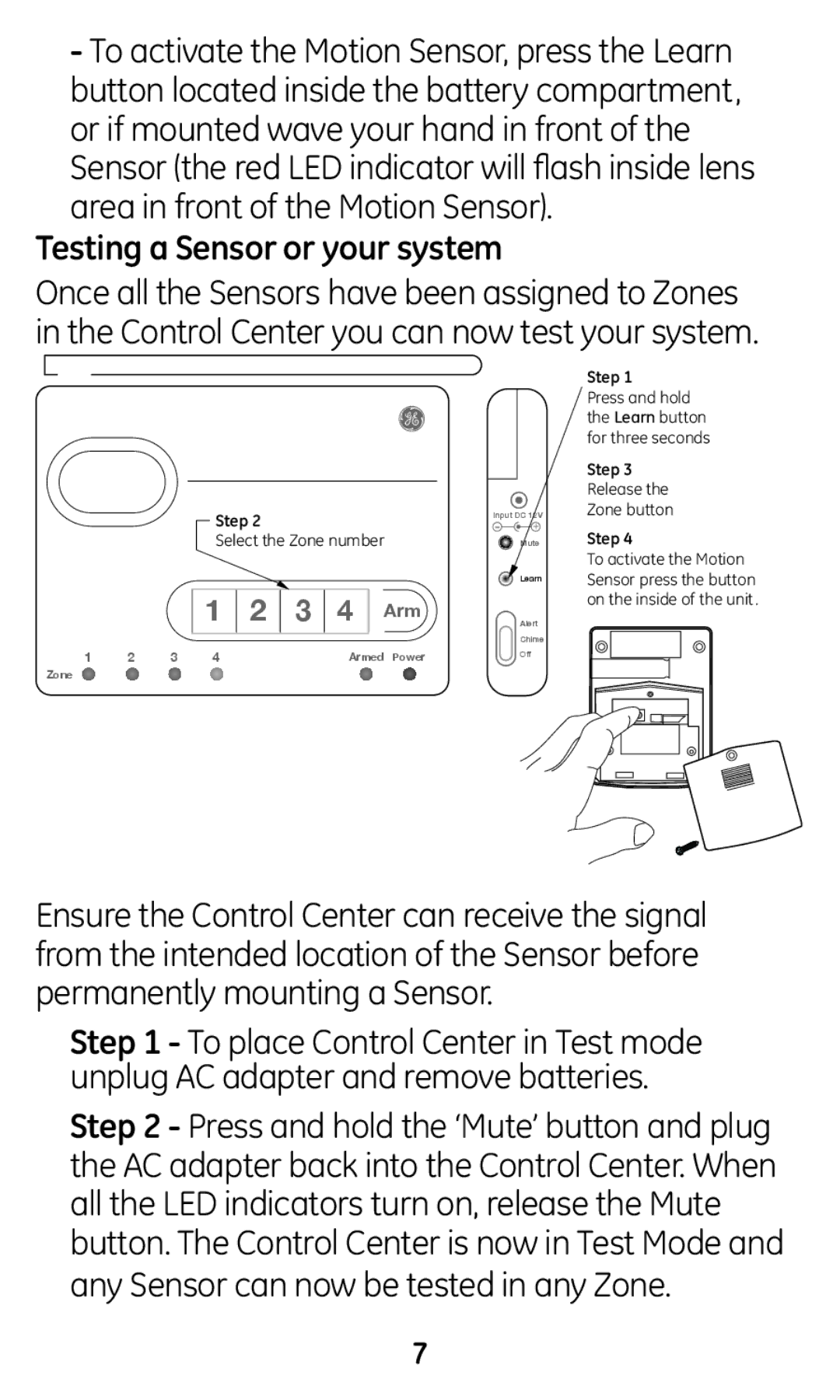 Jasco 45132 user manual Testing a Sensor or your system, Arm 