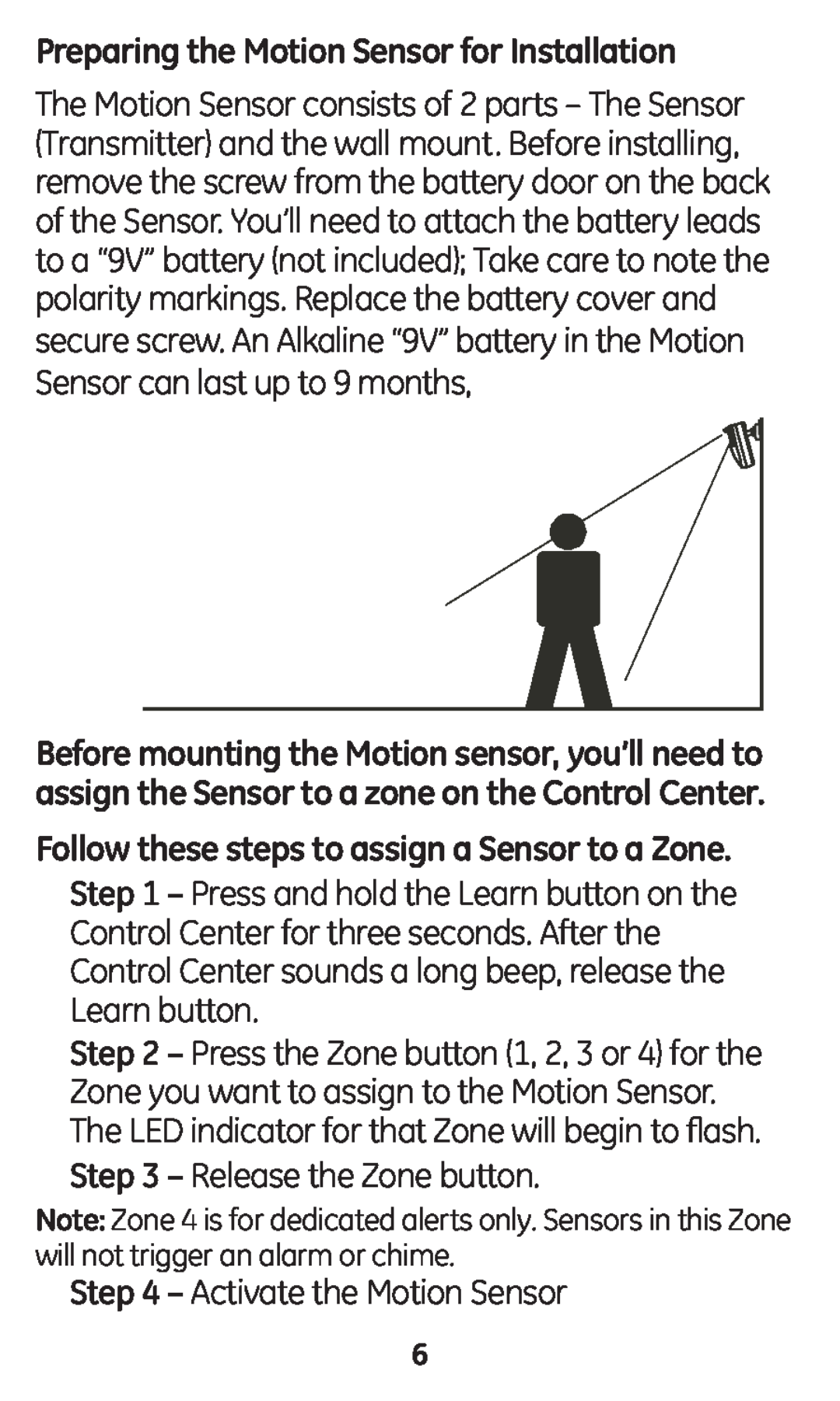 Jasco 45132 user manual Preparing the Motion Sensor for Installation, Follow these steps to assign a Sensor to a Zone 