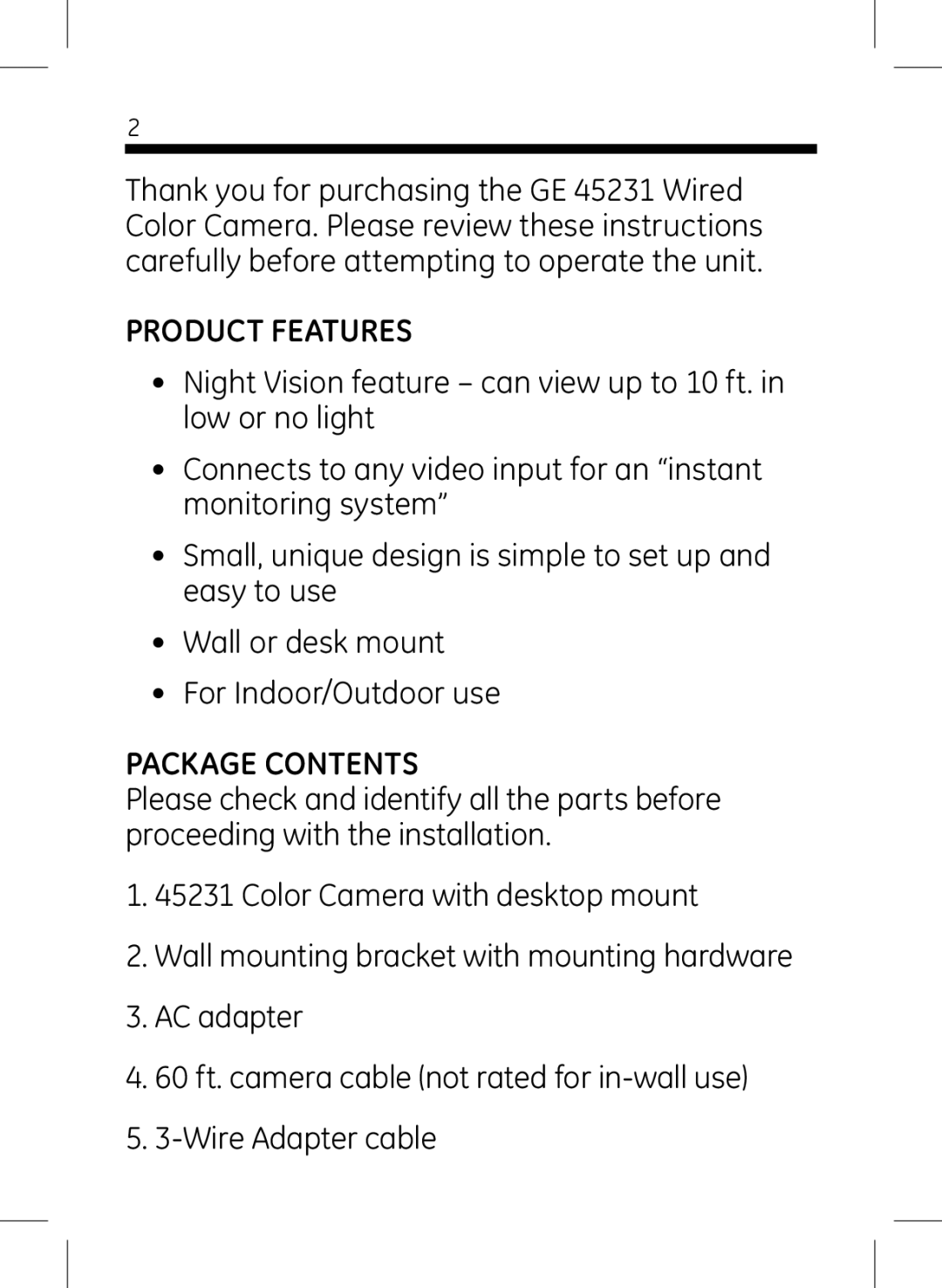 Jasco 45231 user manual Product Features, Package Contents 