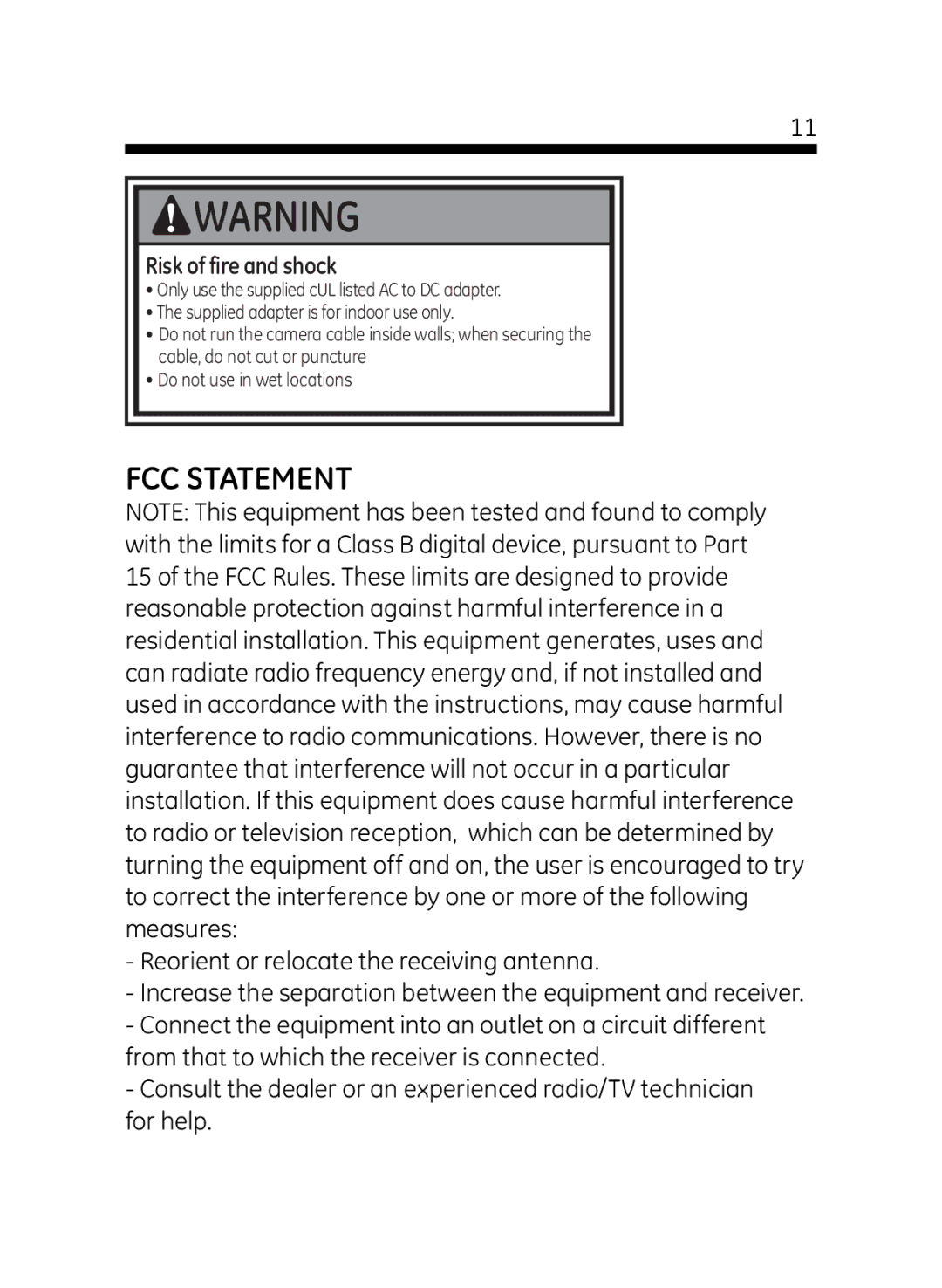 Jasco 45233 user manual FCC Statement, Risk of fire and shock 